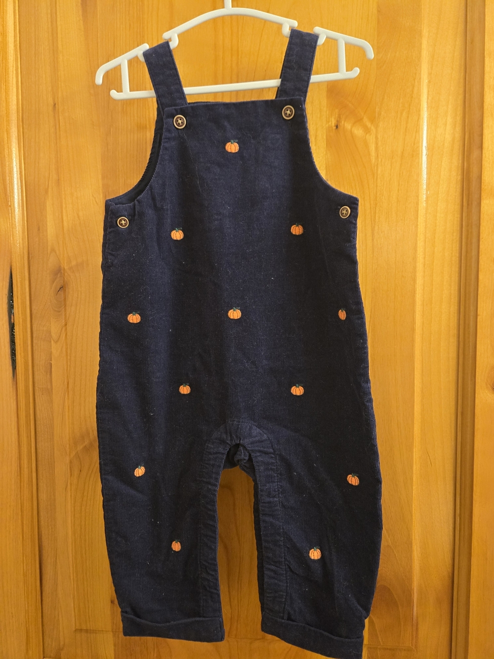 Janie and Jack Navy Corduroy Overalls with Orange Pumpkin Embroidery